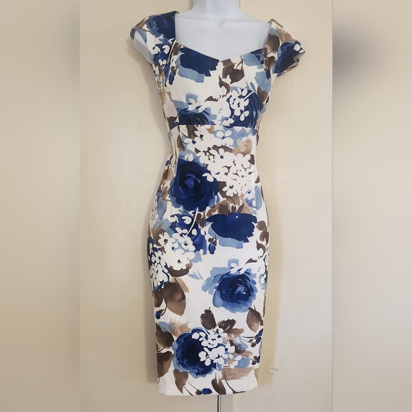 connected apparel Dresses & Skirts - Connected Apparel Blue and Brown Floral Midi Dress Sz 12